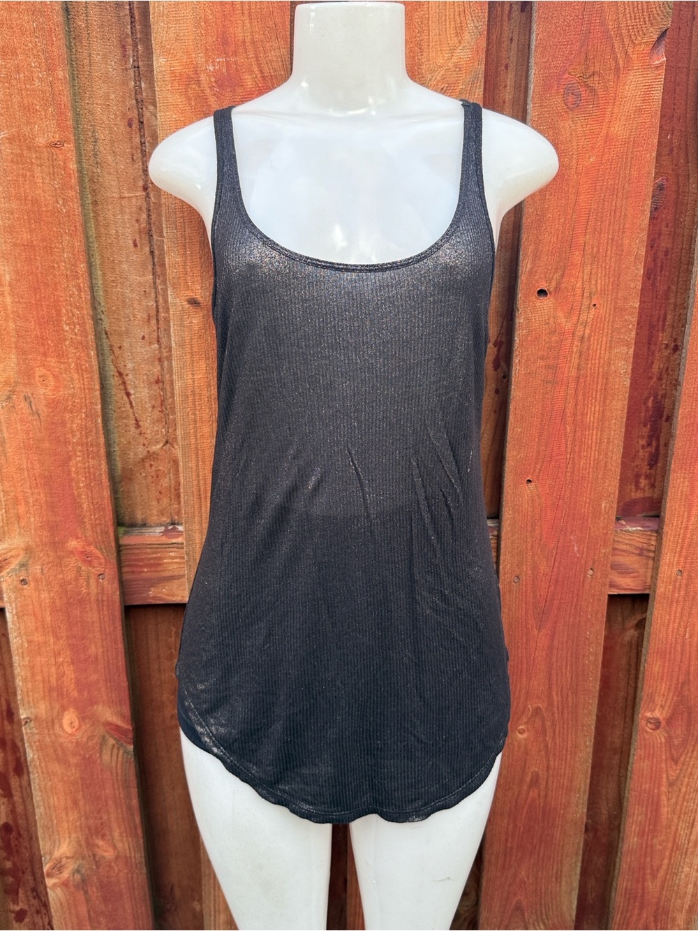 Jennifer Lopez Black Metallic Shimmer Ribbed Knit Scoop Neck Tank Top S
